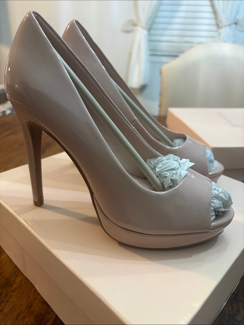 Chinese Laundry blush pink Patent Peep-Toe Platform Pumps